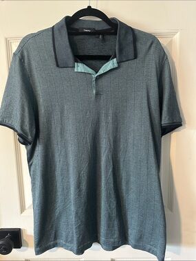 Theory Men's Teal and Navy Textured Polo
